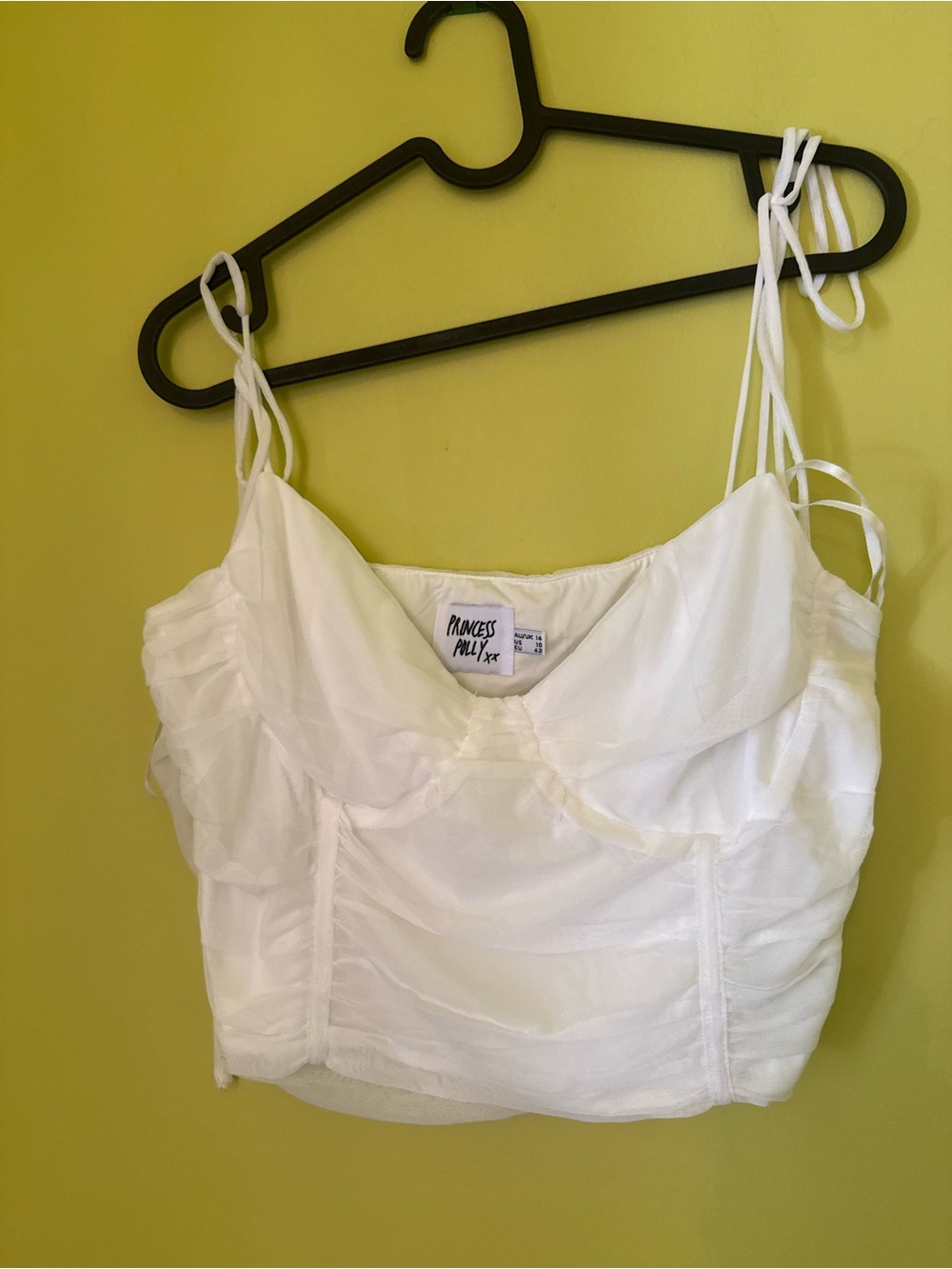 Princess Polly White Ruffle Tie-Strap Crop Camisole